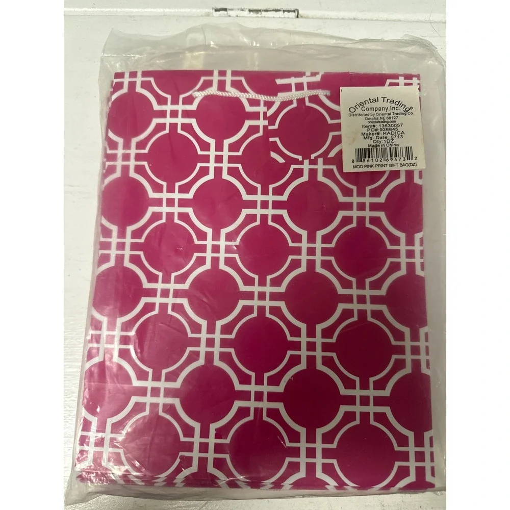 12 Oriental Trading‎ Pink Print Party Favor Gift Bag Geometric 9